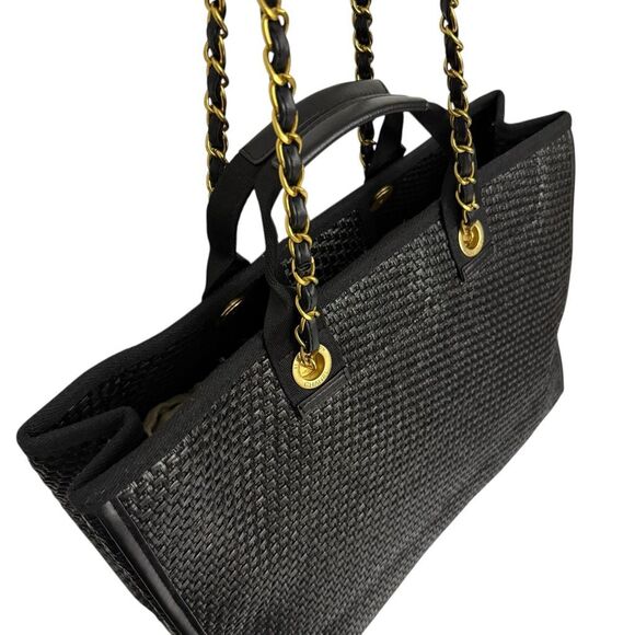 ON HOLD- Chanel Raffia Deauville Tote Bag w Gold Chain Detail - Picture 10 of 13